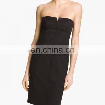 CHEFON V-notch strapless neckline stretch woven crepe sheath backless cocktail dress 2014