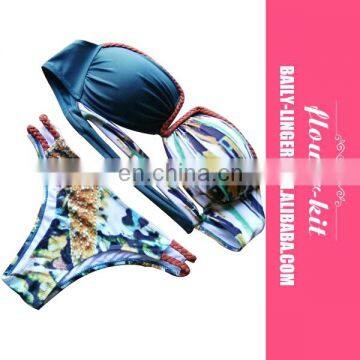 Sexy Fashion Print Strapless Bikini Set Swimsuit Swimwear 2017