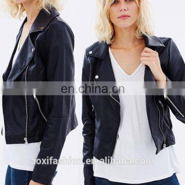 New arrival China factory long sleeve bomber leather women jacket