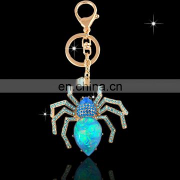 Wholesale Promotional cheap Fashion custom made shaped metal rhinestone crystal Spider Keychains for girls MCA-0079