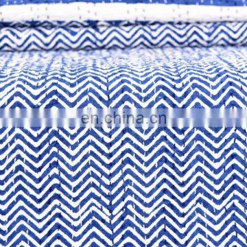 Indian Latest Indigo Blue Abstract Design Kantha Quilt Handmade Bedspread Throw Cotton Queen Size Blanket Patchwork Print photo-4