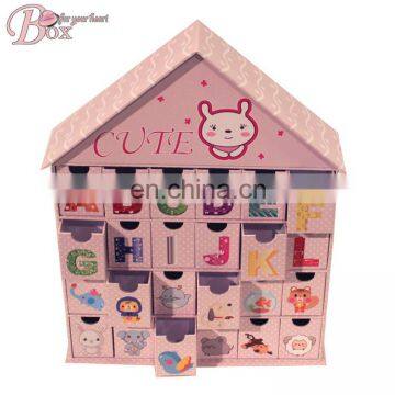 Cardboard Cute Cartoon House Shaped Storage Box with 24 Mini Drawers