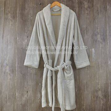 Thick Warm Pure Dyed 100% Polyester Bathrobe photo-4