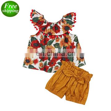 2019 Toddler Girls Summer Clothing Set Floral Rose Vest + kids Shorts Kids Clothes Girls Shirt Pants Suit