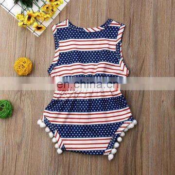 Newborn Baby Girl & Boy Summer Romper Clothes Infant Baby Girls Dot Striped Romper Tassel Romper Clothes JULY 4TH photo-4