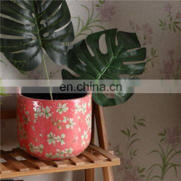 Home decoration item flower pattern indoor outdoor large pink ceramic plant pots for livingroom balcony