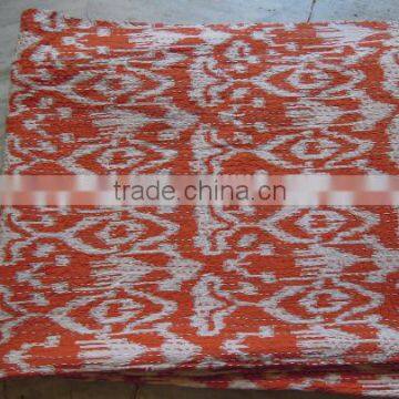 Orange Ikat Kantha Quilt Cotton Blanket Throws,Ralli,Gudari Handmade Tapestery REVERSIBLE Bedding 90x108