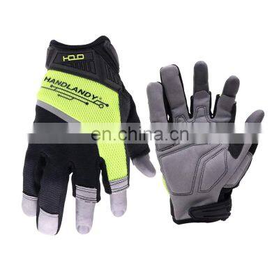 HANDLANDY In Stock 3 Open Fingers Vibration-Resistant Work Construction Assembly Auto Mechanic Gloves