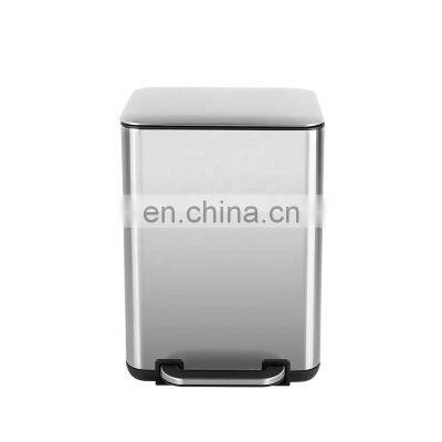 Indoor rectangular garbage bin home and office recycling pedal bin in stainless steel