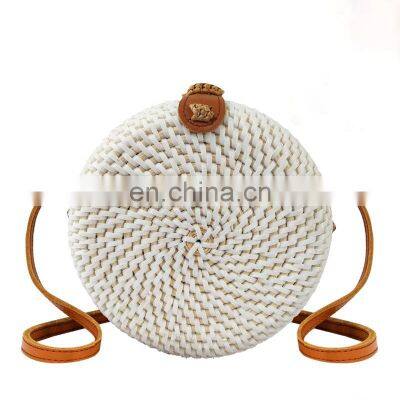 White Round Rattan Bag Solid Front Woven Crossbody Bag for Women