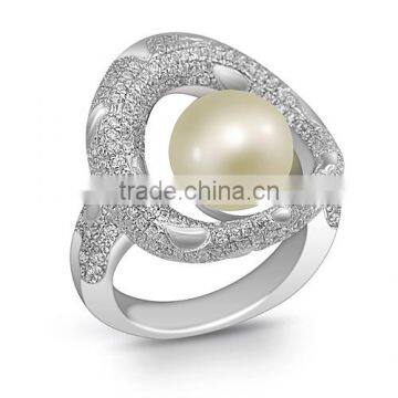 micron pave CZ and pearl jewelry engagement 925 sterling silver ring