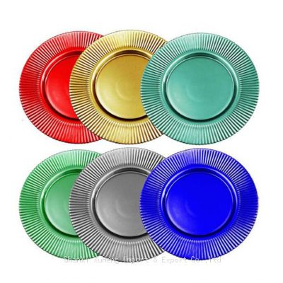 Wholesale 13 inches Gold Silver Green Blue Colorful Glass Charger Plate For Party Wedding