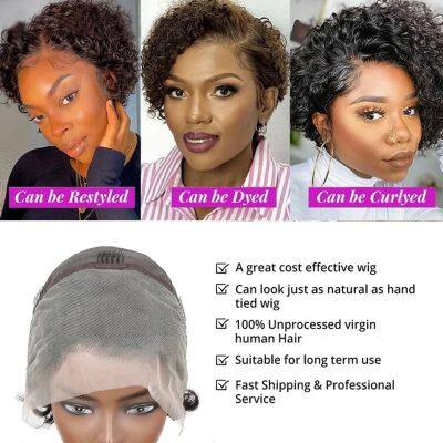 Short Kinky Curly Human Hair Lace Frontal Wig Pixie Cut Wig Human Hair 13X4 Lace Front Natural Brazilian Hair Wigs For Women photo-3