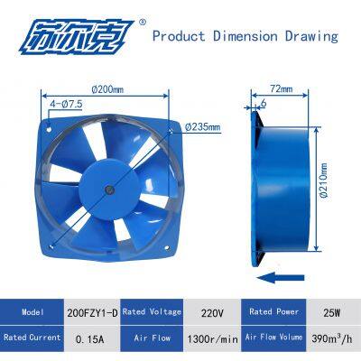 200FZY2-D 200FZY AC Axial Fan Cooling Plastic Fan Ceiling Fan Exhaust Ventilation 220V Blowing Air 210x210x70mm