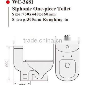 WC-3681 Siphonic One-Piece Toilet With Soft Closing Cover Ramp Down Closer, Water Closet Toilet Bowl photo-2