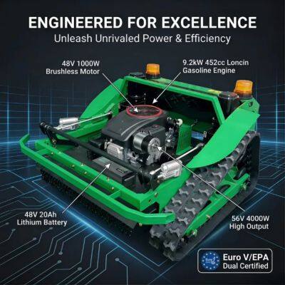 Fernbedienbarer Rasenmäher VTLM800 mit 452cc, elektrischem Start und Benzinantrieb, spurgeführter Rasenschnittmaschine für Böschungen