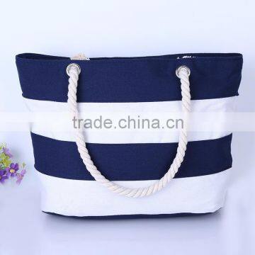 Excellent quality reusable canvas shopping bag stripe canvas beach tote bag wholesale