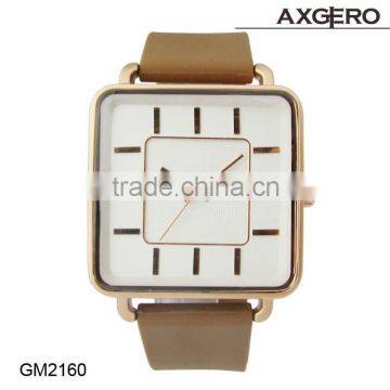 2015 men watches of alloy case vogue brown leather strap watch