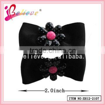 Small Cute Ribbon Bow Hair Elastic Band Made in China With Plastic Flower (XH12-2107) photo-6