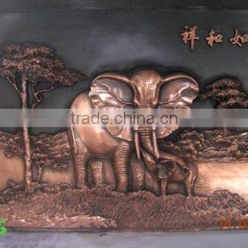 Bronze elephant and tree relief sculpture