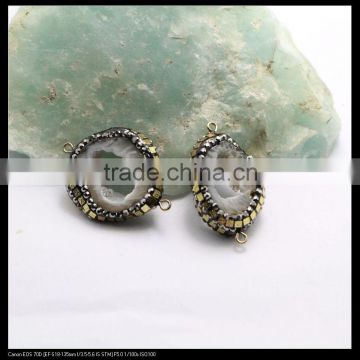 LFD-0096B Agate Geode Drusy Quartz Connector Beads, with Pave Crystal and Silver / Gold Foil / Abalone Shell Gemstone Druzy Bead