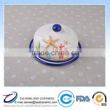 hand painting colour ceramic Butter Dish sea style