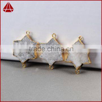 White Summer SALE Star Druzy Druzzy Drusy Electroplated 24K Gold Plated Double Bail Pendant photo-2