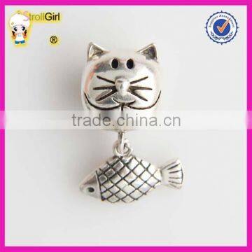 Hot Sale Sterling Silver 925 Cat Love Fish Charm Beads Large Hole Beads