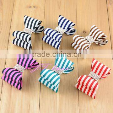 Satin fabric stripe hair bow- rhinestone bow - shoes bow - bracelet bow