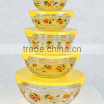 High quality glass bowl set,5pcs bowl set,round glass bowl