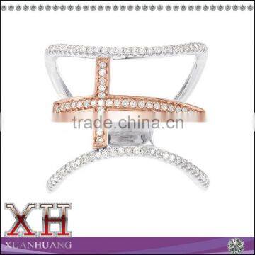 Fashion White and Rose Gold White CZ Stone Cross Finger Ring