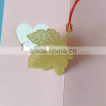 Designed brass leaf bookmark wholesale with red