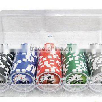 Poker Chips Plus 1 Playing Card in Inside White Tin Box/ NO Window