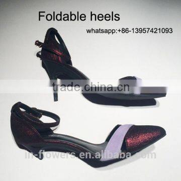 High quality women folding heels shoes heels that fold pointed folding high heel shoes