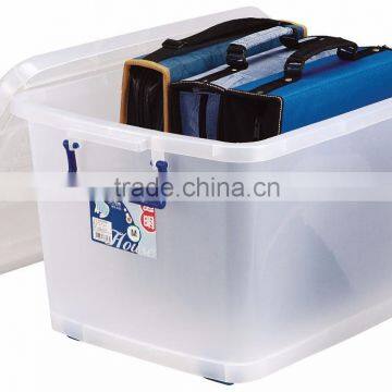 Bright clear storage box with wheels and handles