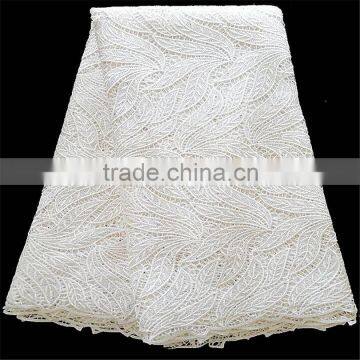 Latest fashion cotton guipure lace fabric / wholesale white lace fabric / cord lace fabric with rhinestones