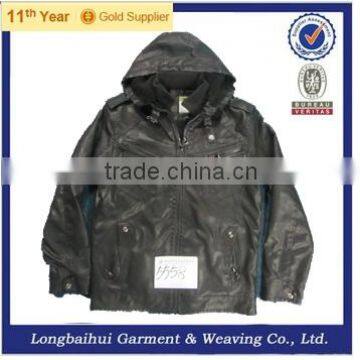 warm leather jacket with hood for men