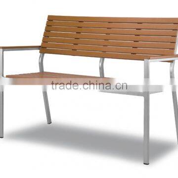 aluminum bar chair in teak wood back and seat with white color frame for two persons
