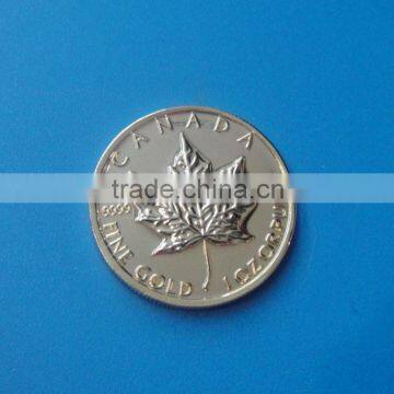 3D metal silver Canada maple fine gold souvenir coin