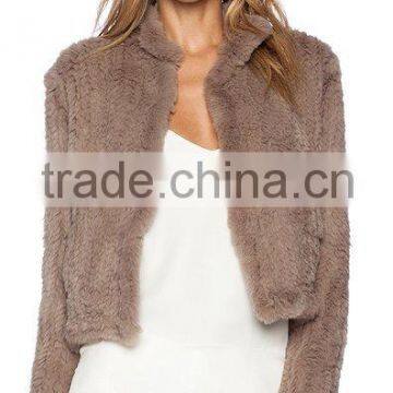 Women Stylish Real Rabbit Fur Knitting Short Coat