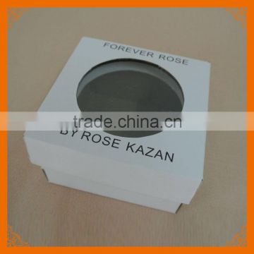 white color paper box with clear plastic cover