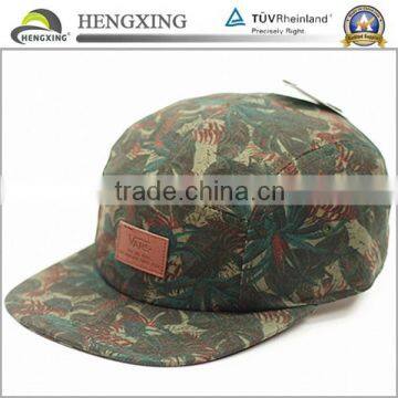 Small order OEM custom leather patch flat brim design 5 panel caps