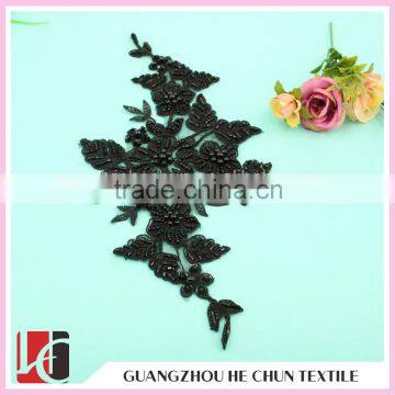 HC-2244 New Product Fancy Bridal Alencon Lace Applique With Black Bead photo-2