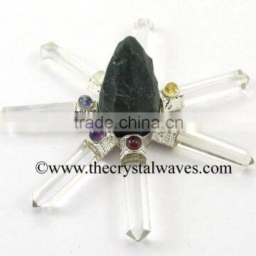 Blood Agate Rough Point Crystal Pencil W/Chakra Cab. Energy Generator