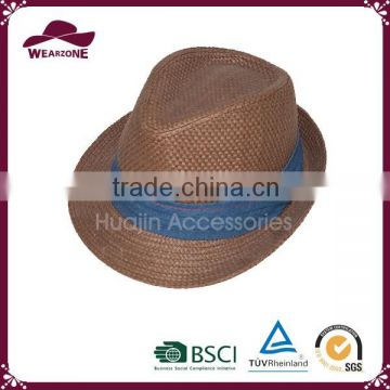 China new arrival brown 100% paper fabric fedora hat for man