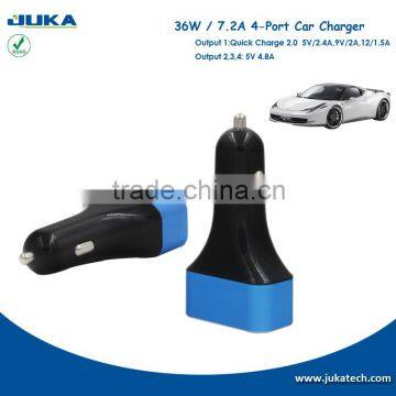 Certified 4 Port USB Car Charger 7.2A output 36W quick charge with smart IC for iPhone, iPad and Samsung