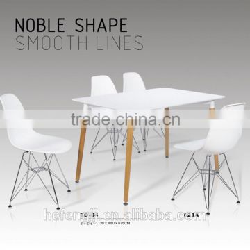 Wooden Dining Set With 4 White plastic Chairs dining table