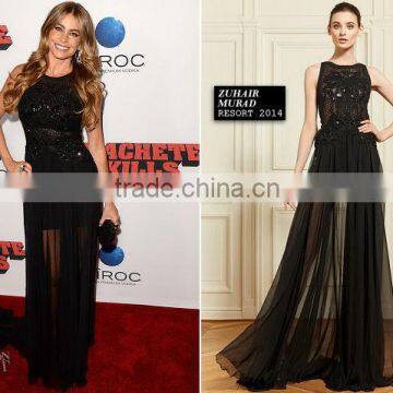 Sexy Black Chiffon Floor-length Celebrity Dress(4001)