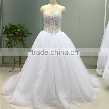 ASAW21 Luxurious Bling Strapless Wedding dresses Corset Bodice Sheer Bridal Crystal Pearl Beads Rhinestones Tulle Wedding Gown