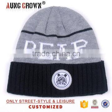 Custom Acrylic Cuff Beanie Knitted Hat With Custom Patch photo-3